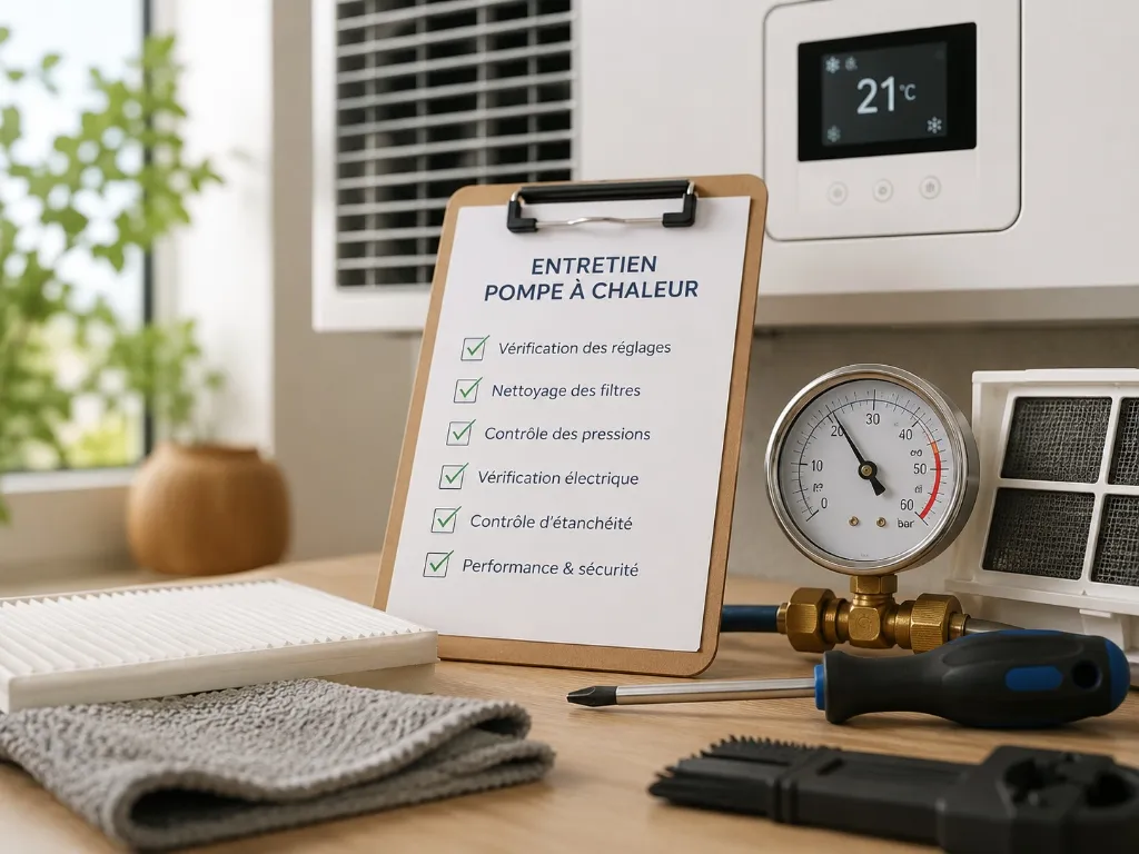 Maintenance réglementaire de pompe à chaleur - Réseau ClimPac Checklist technique lors de la visite d'un contrat d'entretien de pompe à chaleur.